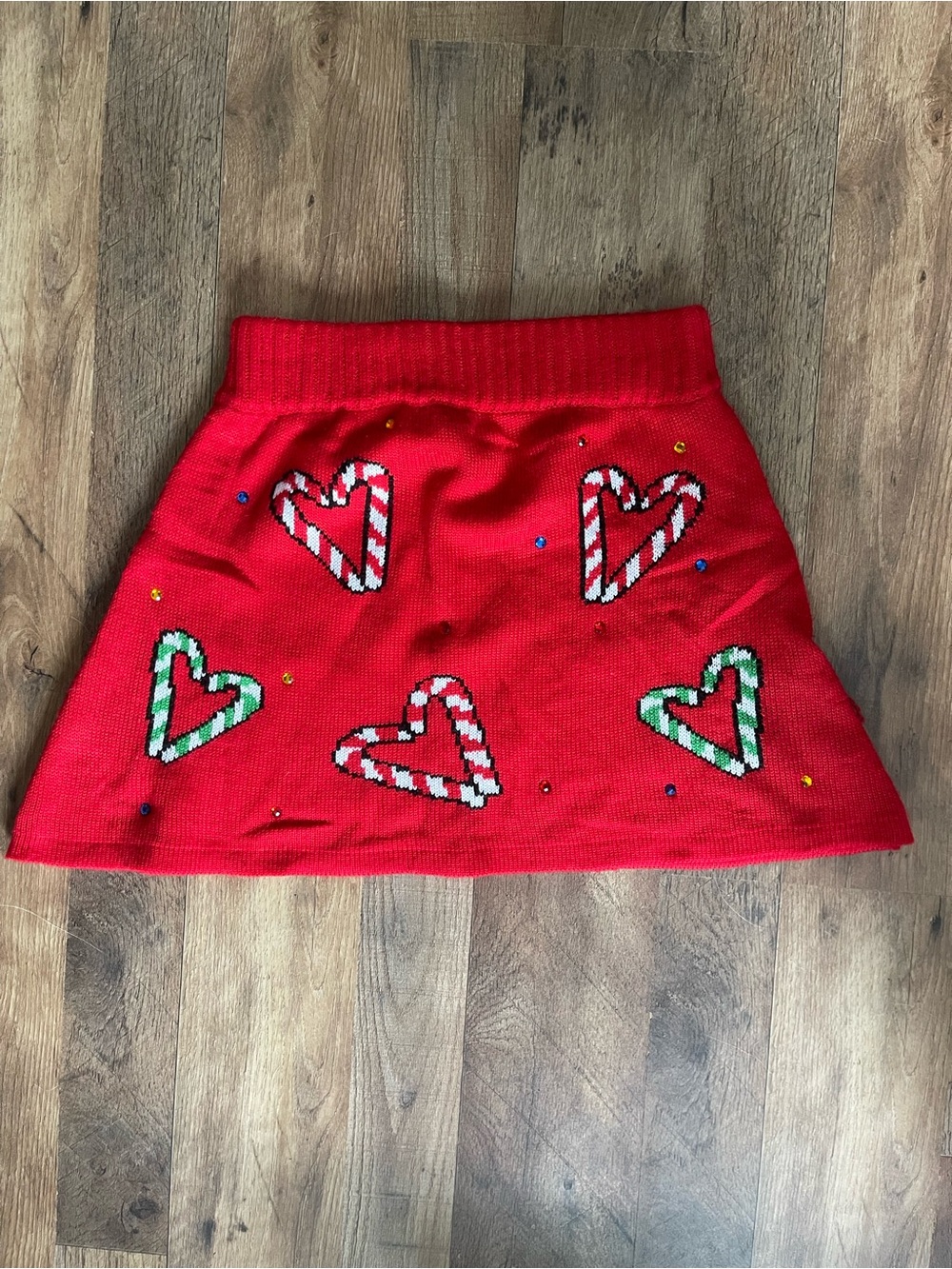 Source Unknown Red Candy-Striped Heart Knit Mini Skirt
